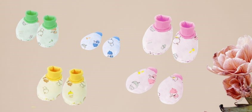 Bộ bao tay, chân phối bo in họa tiết Babymommy - Màu ngẫu nhiên