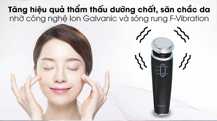 Máy massage mặt làm sạch và đẩy tinh chất Halio Ion Cleansing & Moisturizing Black ứng dụng công nghệ sóng rung F-Vibration giúp da đàn hồi, đầy sức sống