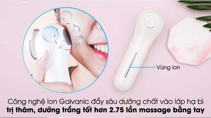 Máy massage mặt đẩy tinh chất Halio Ion Hot & Cool White với công nghệ ion Galvanic giúp đẩy sâu dưỡng chất vào hạ bì