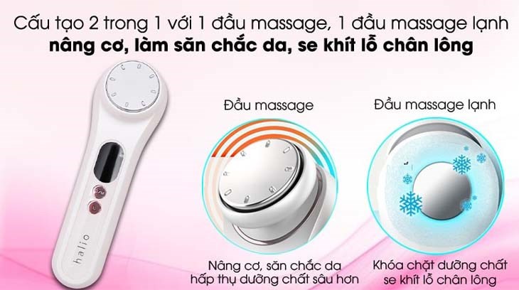 Máy massage mặt đẩy tinh chất Halio Ion Hot & Cool White ứng dụng massage lạnh nâng cơ giúp da săn chắc