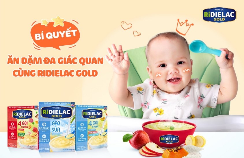 Bột ăn dặm Vinamilk RiDielac Gold 3 vị ngọt hộp 200g (6 - 24 tháng)