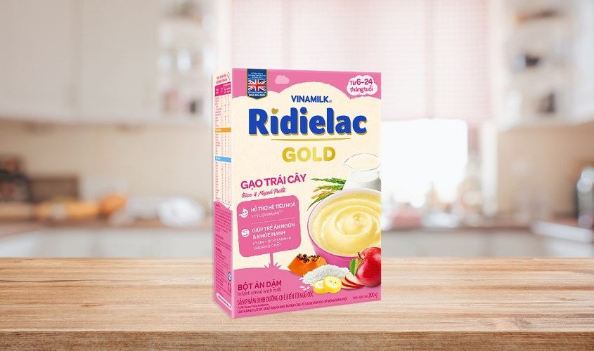 Bột ăn dặm Vinamilk RiDielac Gold gạo, trái cây hộp 200g (6 - 24 tháng)