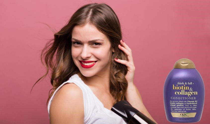 Dầu xả OGX Thick Full Biotin Collagen 385 ml giúp nuôi dưỡng tóc