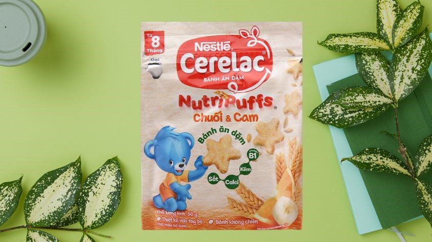 Bánh ăn dặm Nestlé Cerelac NutriPuffs vị chuối, cam gói 50g (từ 8 tháng)