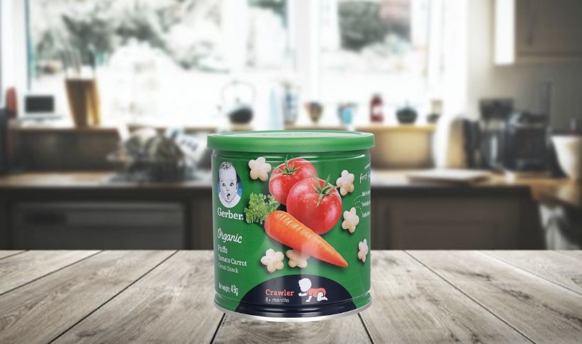 Bánh ăn dặm Gerber Organic Puffs vị cà chua, cà rốt lon 49g (từ 8 tháng)