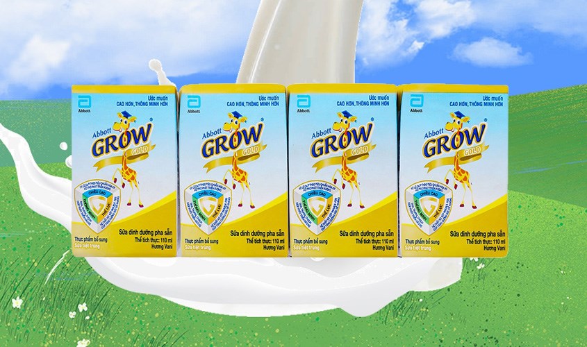 Lốc 4 hộp sữa pha sẵn Abbott Grow Gold hương vani 110 ml