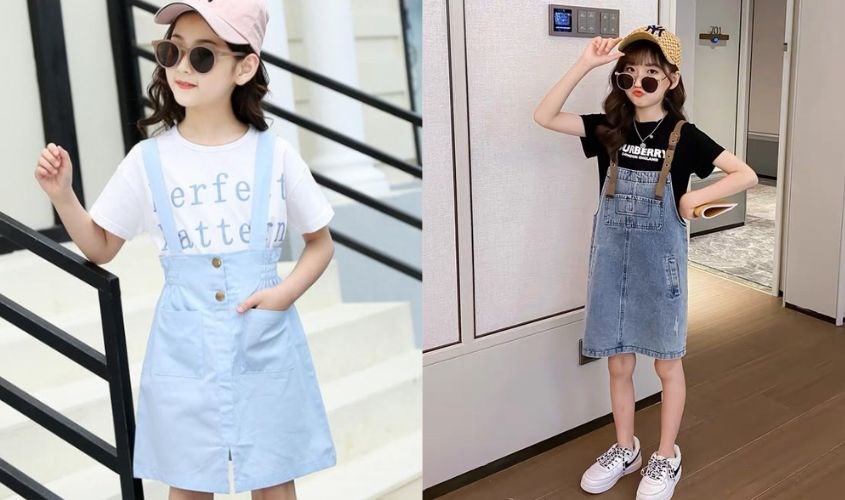 Phối yếm jeans cùng áo thun