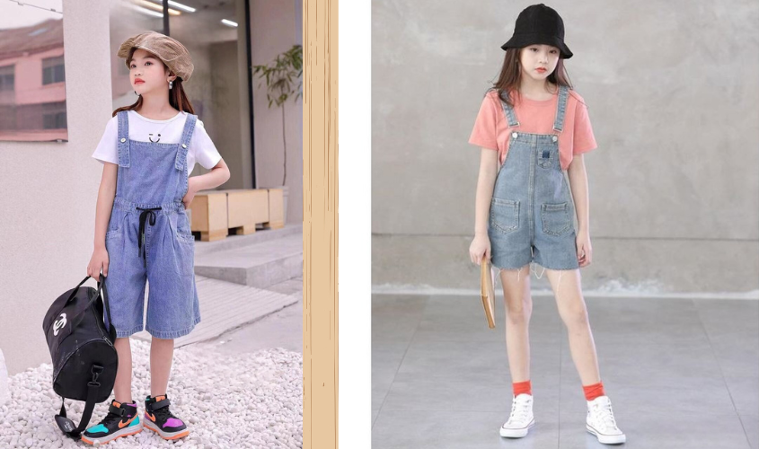 Phối yếm jeans cùng áo thun