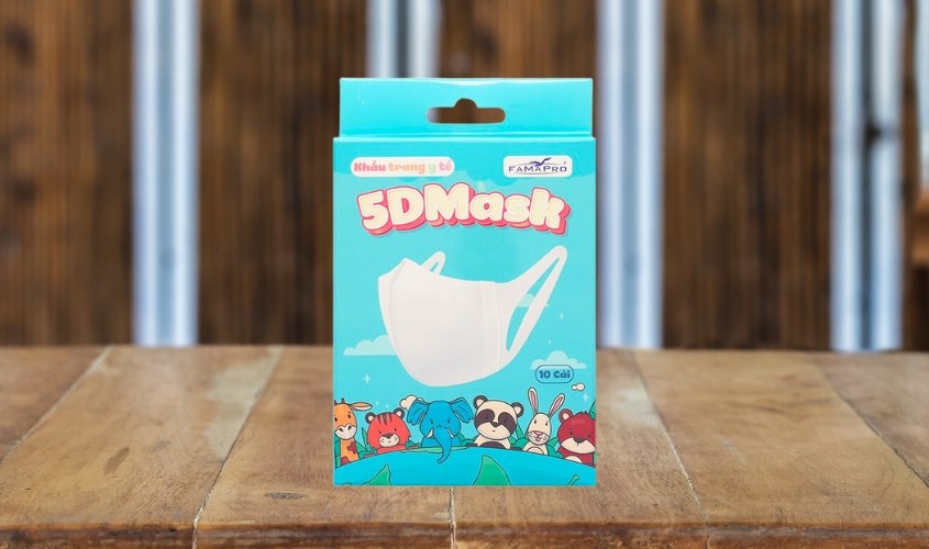 Hộp 10 cái khẩu trang y tế 5D cho bé FAMAPRO quai vải 3 lớp