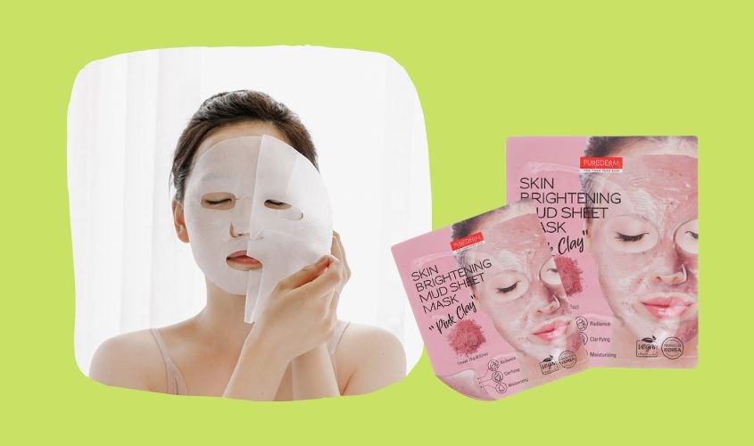 Mặt nạ giấy tinh chất Đất Sét hồng dưỡng sáng da Purederm 15g