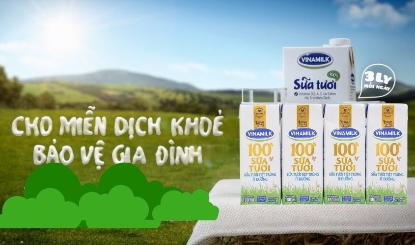 Lốc 4 hộp sữa tươi Vinamilk ít đường 180 ml
