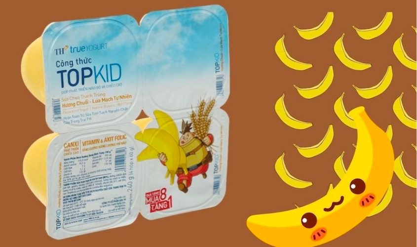 Lốc 4 hộp sữa chua thanh trùng TH true YOGURT Top Kid vị chuối, lúa mạch 60g (từ 1 tuổi)