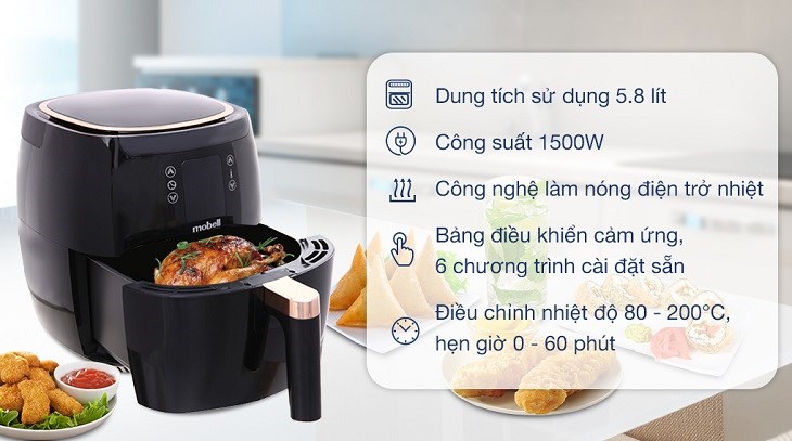 Nồi chiên không dầu Mobell AF-18-YJ 5.8 lít được trang bị nhiều tiện ích, tiện lợi khi dùng