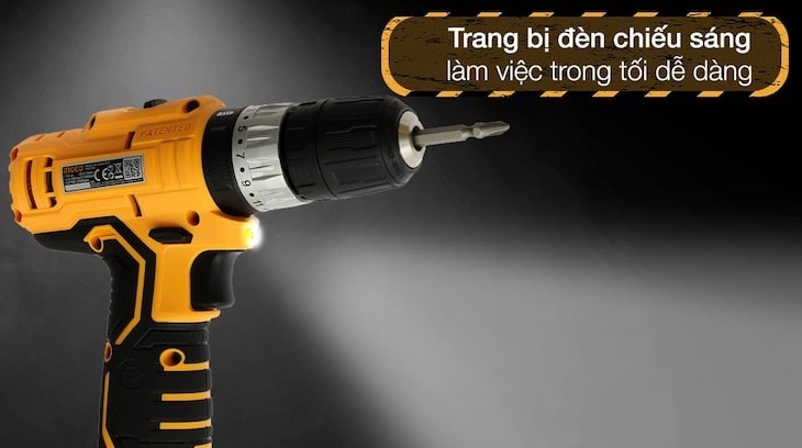 Máy khoan búa pin Ingco CIDLI1232 12V được tích hợp đèn pin cũng như tiện ích khác giúp người dùng thuận tiện khi sử dụng hơn 