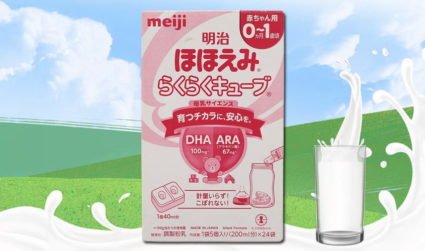 Sữa bột nội địa Nhật Meiji Hohoemi Raku Raku Cube vị nhạt thanh 648g (0 - 12 tháng)