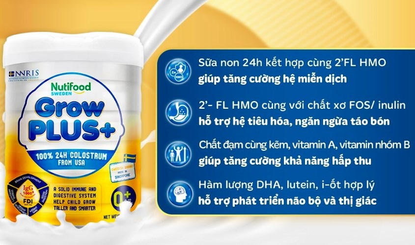 Sữa bột Nutifood GrowPLUS+ vàng (sữa non) hương vani 800g (từ 1 tuổi)