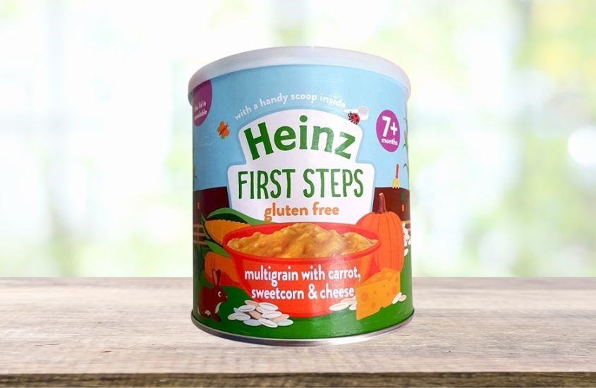 Bột ngũ cốc ăn dặm Heinz cà rốt - phô mai - bắp ngọt lon 200g (từ 7 tháng)