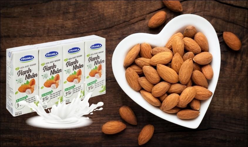 Lốc 4 hộp sữa đậu nành hạnh nhân Vinamilk 180 ml thơm ngon tự nhiên