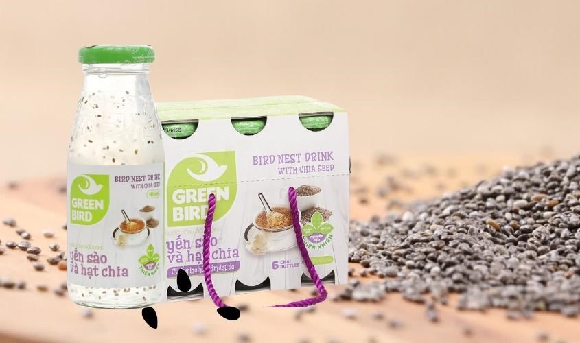 Lốc 6 chai nước yến sào hạt chia Green Bird 185 ml bổ dưỡng