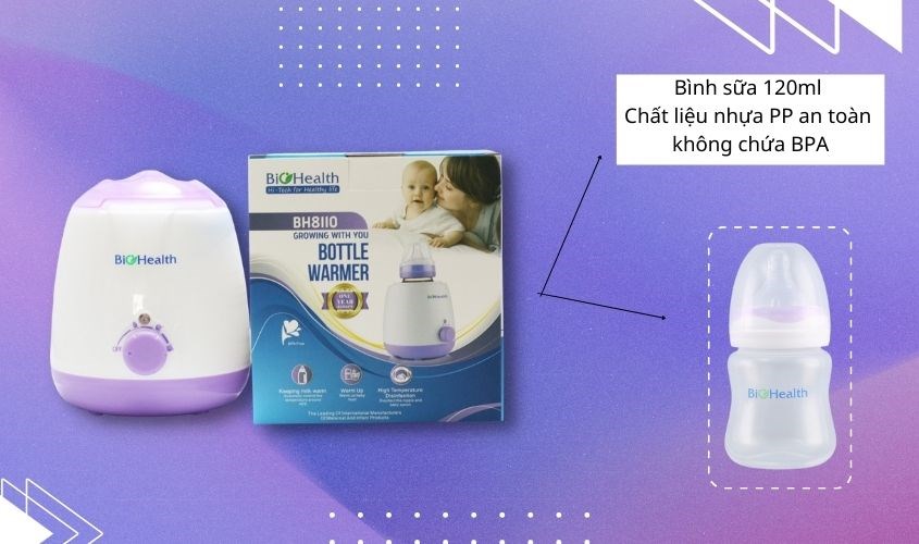 Bình sữa đi kèm dung tích 120ml, chất liệu nhựa PP an toàn