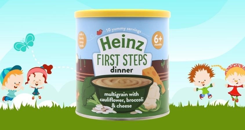 Bột ăn dặm Heinz bột ngũ cốc, súp lơ, bông cải và phô mai lon 200g (từ 6 tháng)