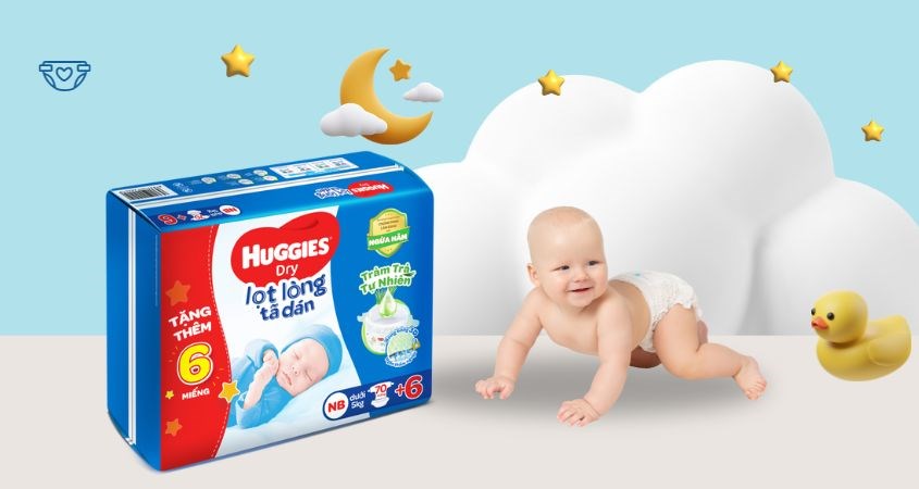 Tã dán Huggies Dry size NB 70 + 6 miếng (Dưới 5 kg)