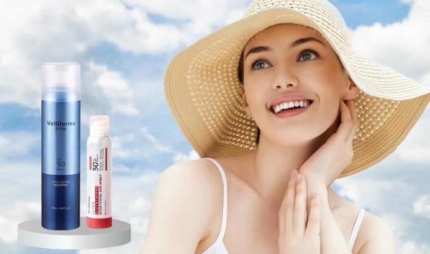 Sử dùng xịt chống nắng Wellderma kết hợp với che chắn cẩn thận