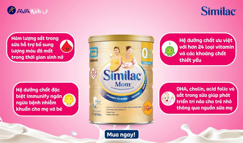 Similac Mom 900g là một loại sữa được sử dụng trong việc chăm sóc và dinh dưỡng cho phụ nữ mang bầu và sau sinh.