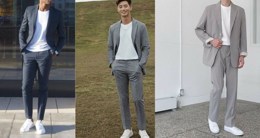 Phối giày trắng cùng suit