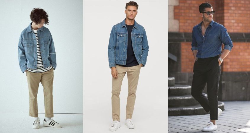 Phối giày trắng cùng áo denim