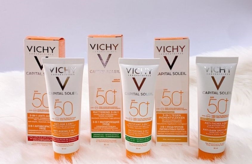 Kem chống nắng dưỡng da 3 trong 1 có màu Vichy Capital Soleil SPF 50+ PA++++ 50 ml