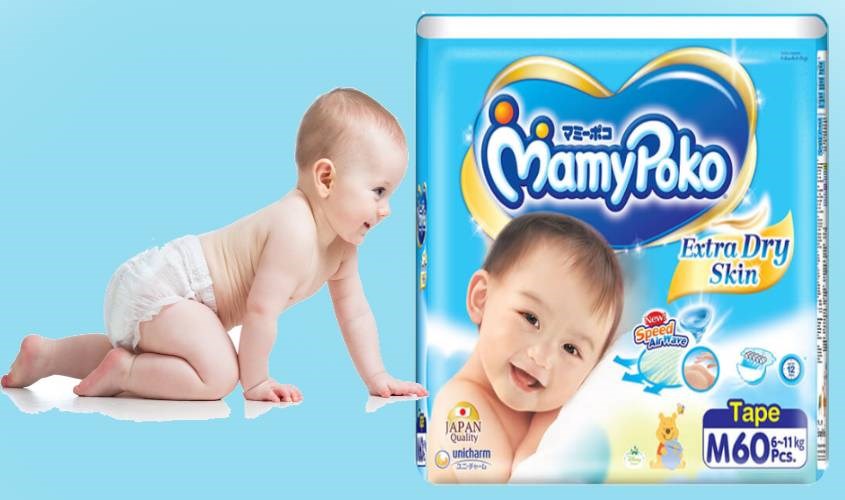 Mặc bỉm Mamypoko làn da bé luông thơm mịn, khô thoáng cả ngày 