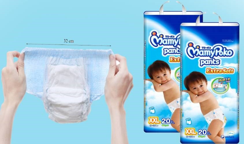 Bỉm Mamypoko được thiết kế đai lưng co giãn cho bé thoải mái vui chơ
