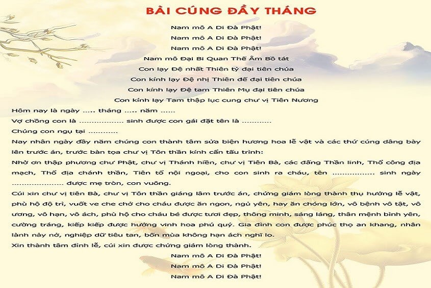 Bài cúng đầy tháng cho bé