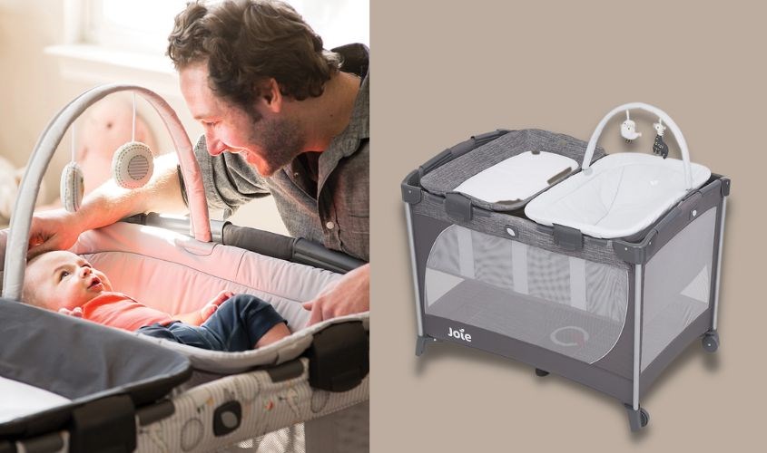 Giường cũi Joie Commuter Change & Snooze Linen Gray
