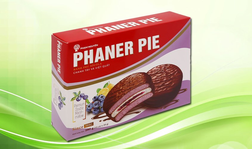 Bánh chocopie vị chanh tây và việt quất Phaner Pie 280g (hộp 10 cái)