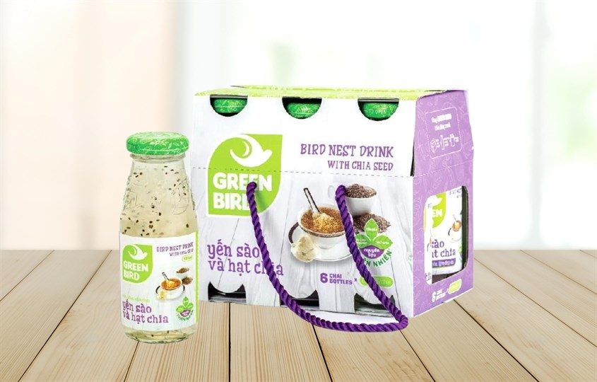Lốc 6 chai nước yến sào hạt chia Green Bird 185 ml