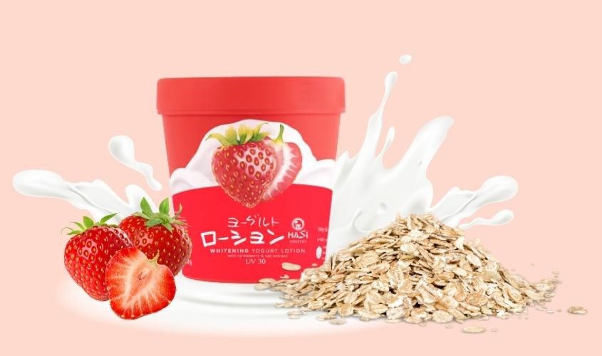 Lotion dưỡng thể trắng da chiết xuất Dâu Tây, Yến Mạch Hasi Yogurt UV30 180g