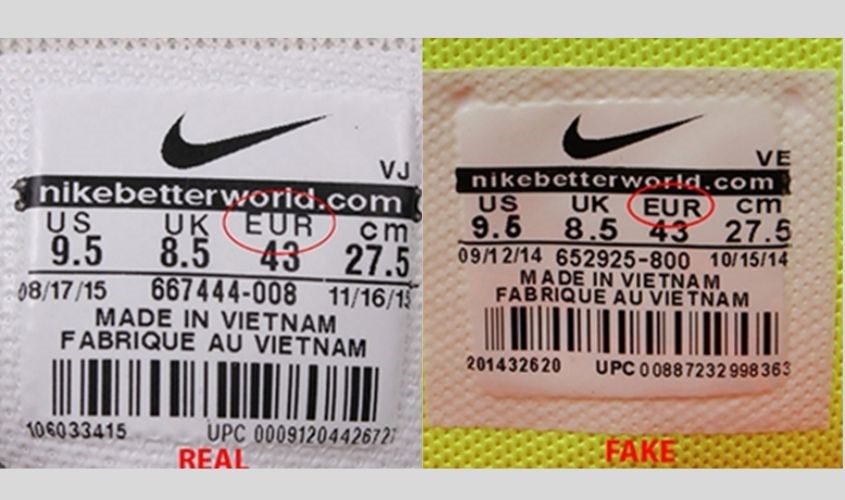 Tem giày Nike giả được đầu tư rất bài bản nhưng vẫn dễ phân biệt được