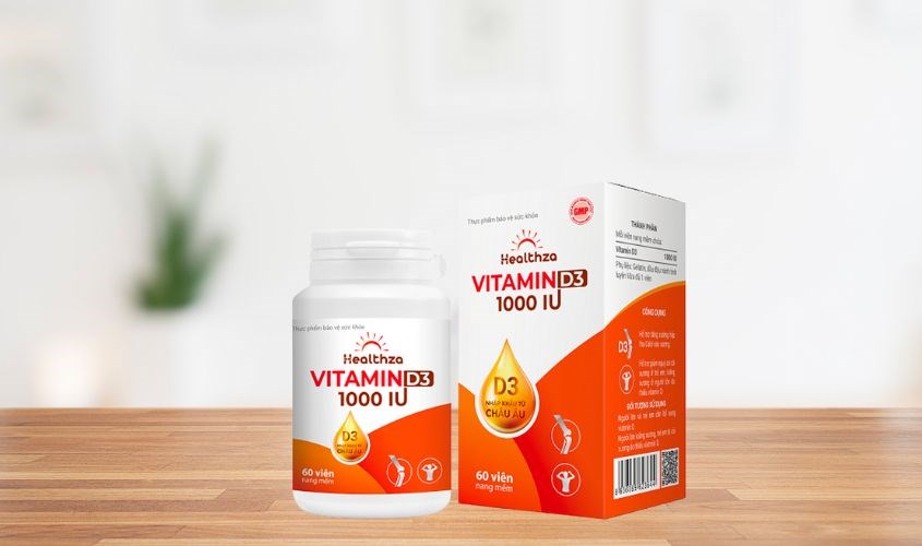 Viên uống Healthza Vitamin D3 1000IU hỗ trợ hấp thu canxi 60 viên