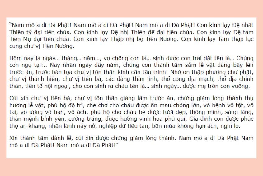 Bài khấn cúng thôi nôi cho bé trai 