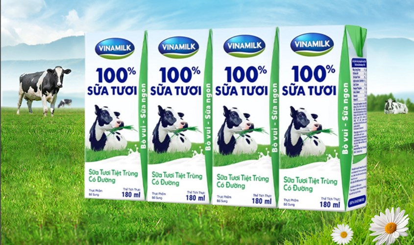 Lốc 4 hộp sữa tươi Vinamilk có đường 180 ml (từ 1 tuổi)