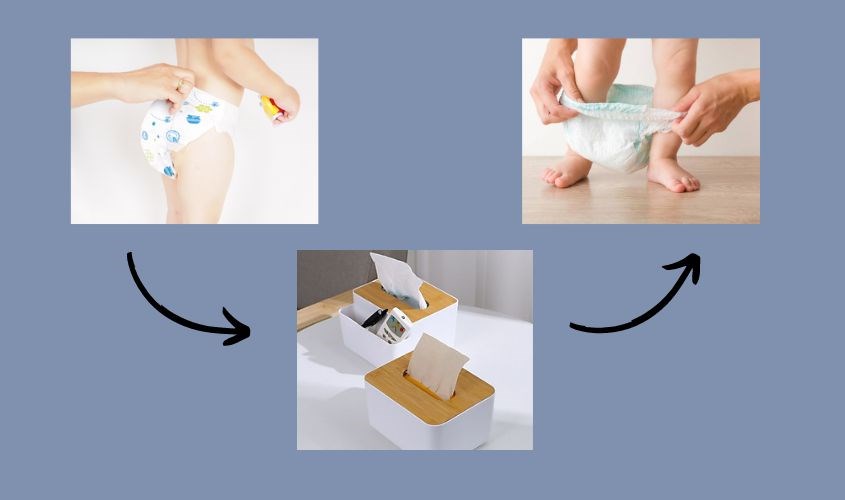 Các bước thay bỉm quần Merries cho bé khi đứng