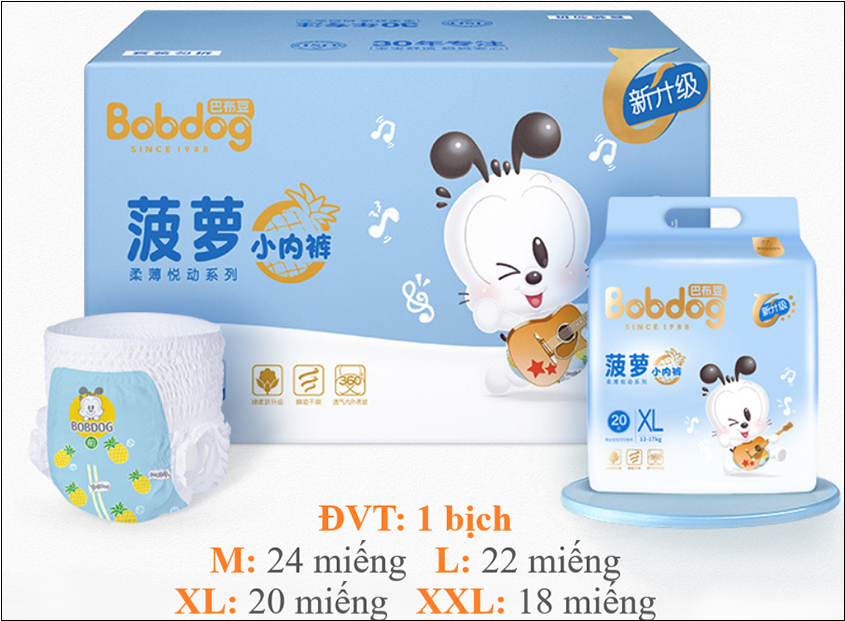 Bỉm Bobdog có nhiều size phù hợp với các bé