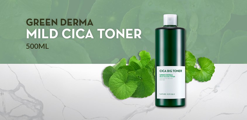 Toner cấp ẩm làm dịu da Nature Republic Green Derma Mild chiết xuất Rau Má và Keo Ong