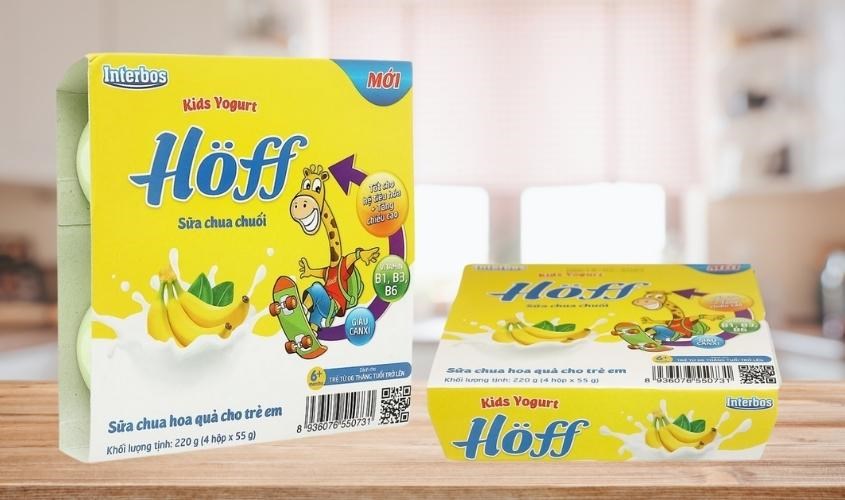 Lốc 4 hộp sữa chua trái cây Hoff vị chuối 55g