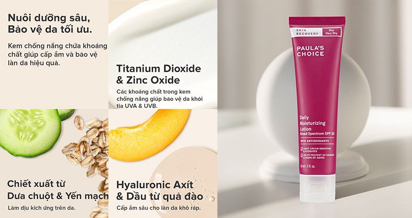 Các dưỡng chất thiên nhiên trong kem chống nắng dưỡng ẩm Paula’s Choice Skin Recovery Daily Moisturizing Lotion SPF 30