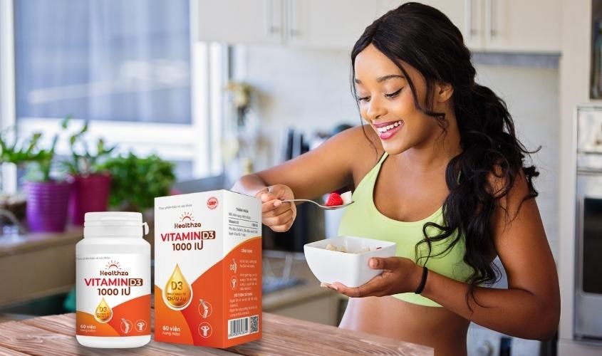 Viên uống Healthza Vitamin D3 1000IU hỗ trợ hấp thu canxi 60 viên