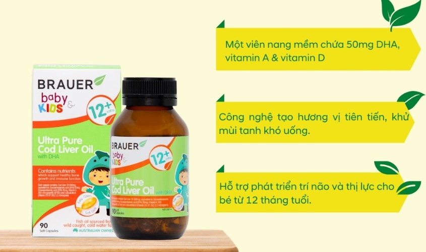 Viên uống Brauer Ultra Pure DHA phát triển trí não, bổ mắt 60 viên