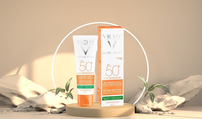 Kem chống nắng 3 trong 1 có màu cho da nhạy cảm Vichy Capital Soleil SPF 50+ PA++++ 50 ml